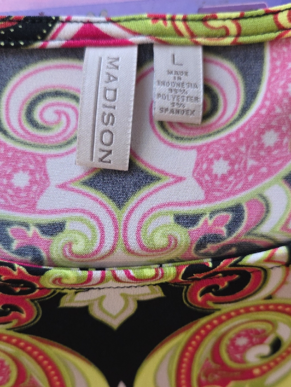 Madison Black Dress with Pink & Lime Paisley Print - L - Picture 3 of 4